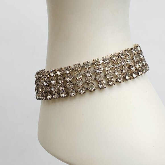 Vintage Clear Rhinestone Bracelet Sparkling Crystal Jewelry Elegant Statement Pi - Picture 2 of 8
